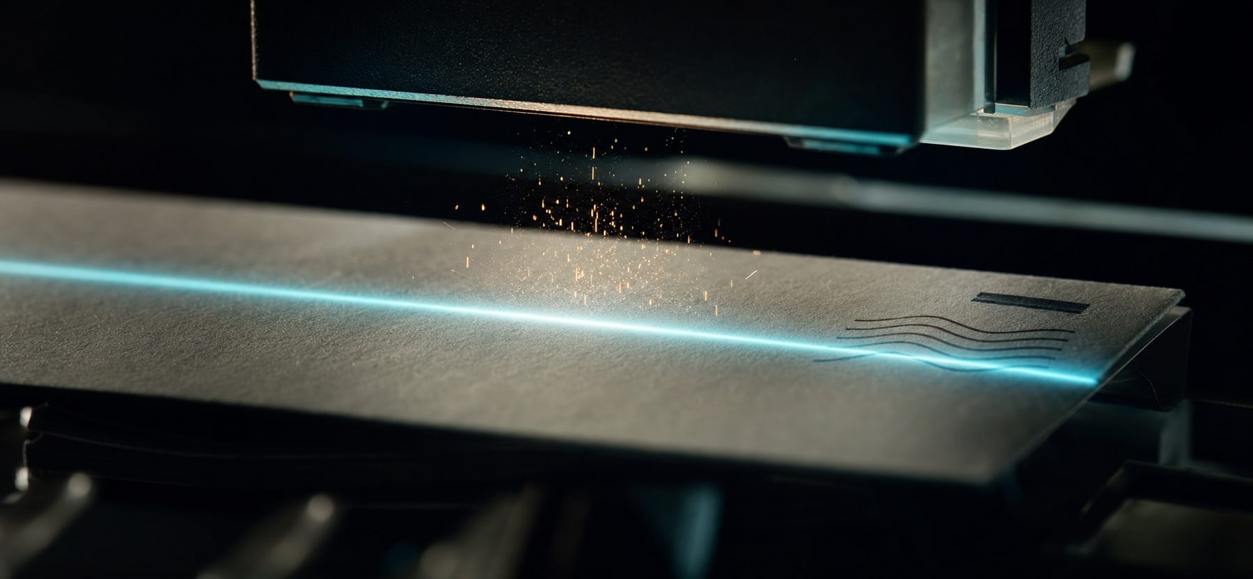 A ballot envelope scanned under a laser line