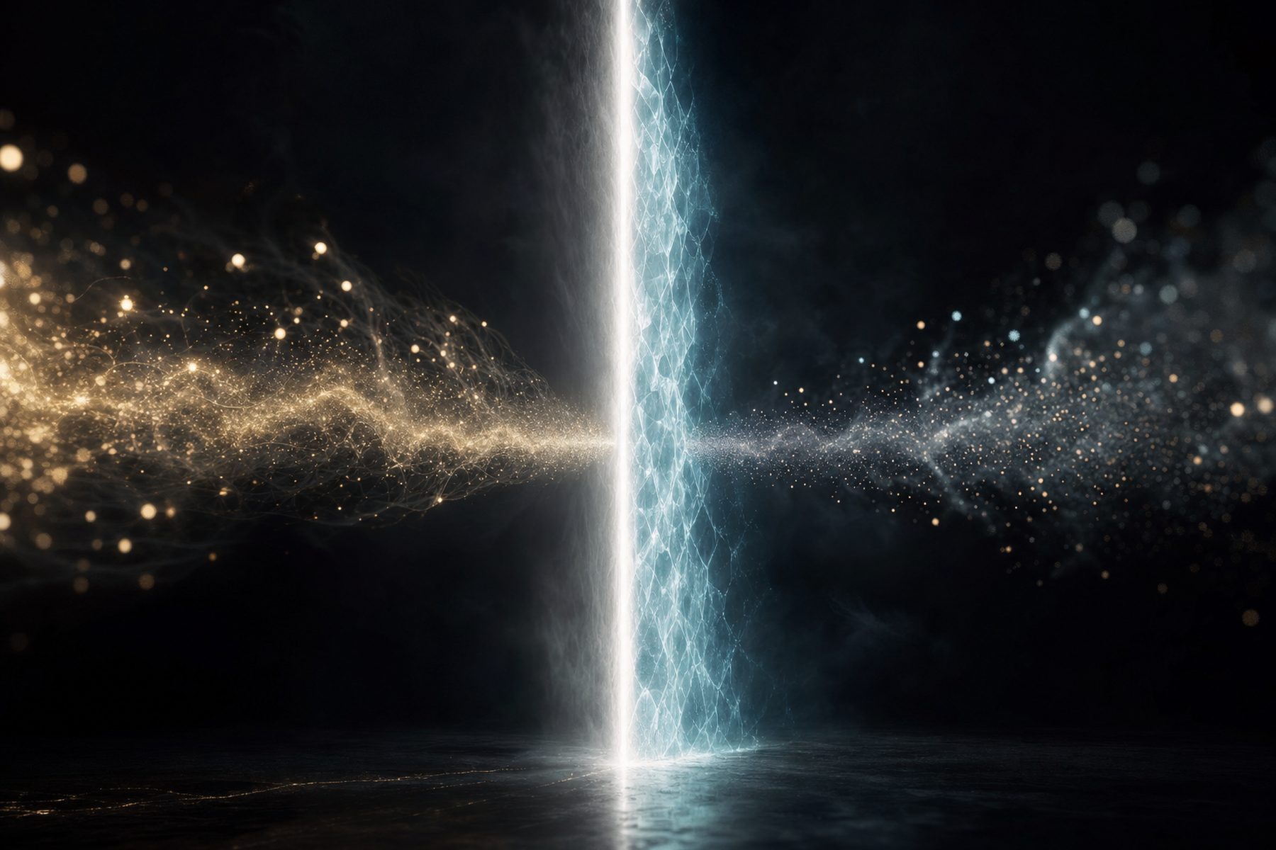 A stream of particles meeting a wall of light